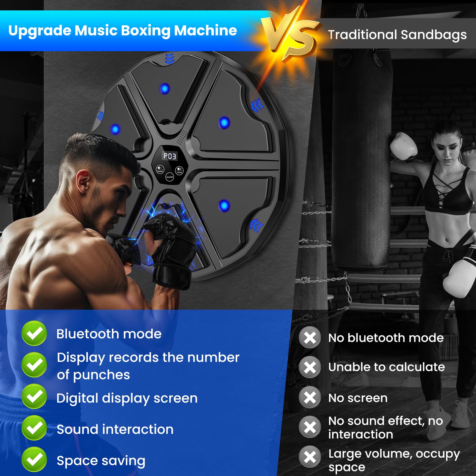 prettop Music Boxing Machine, Smart Bluetooth Boxing Machine with Gloves, Wall Mounted Punching Machine with 9 Level Speed & Mode Adjustment with LED Light for Kids or Adult to Exercise