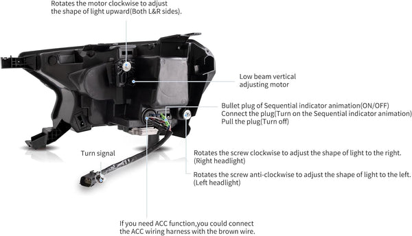VLAND Headlight Pair Suitable for Ranger T6 T7 T8 T8 XL XLT Wildtrak 2015-2021 with Sequential Indicators (Clear) LHD