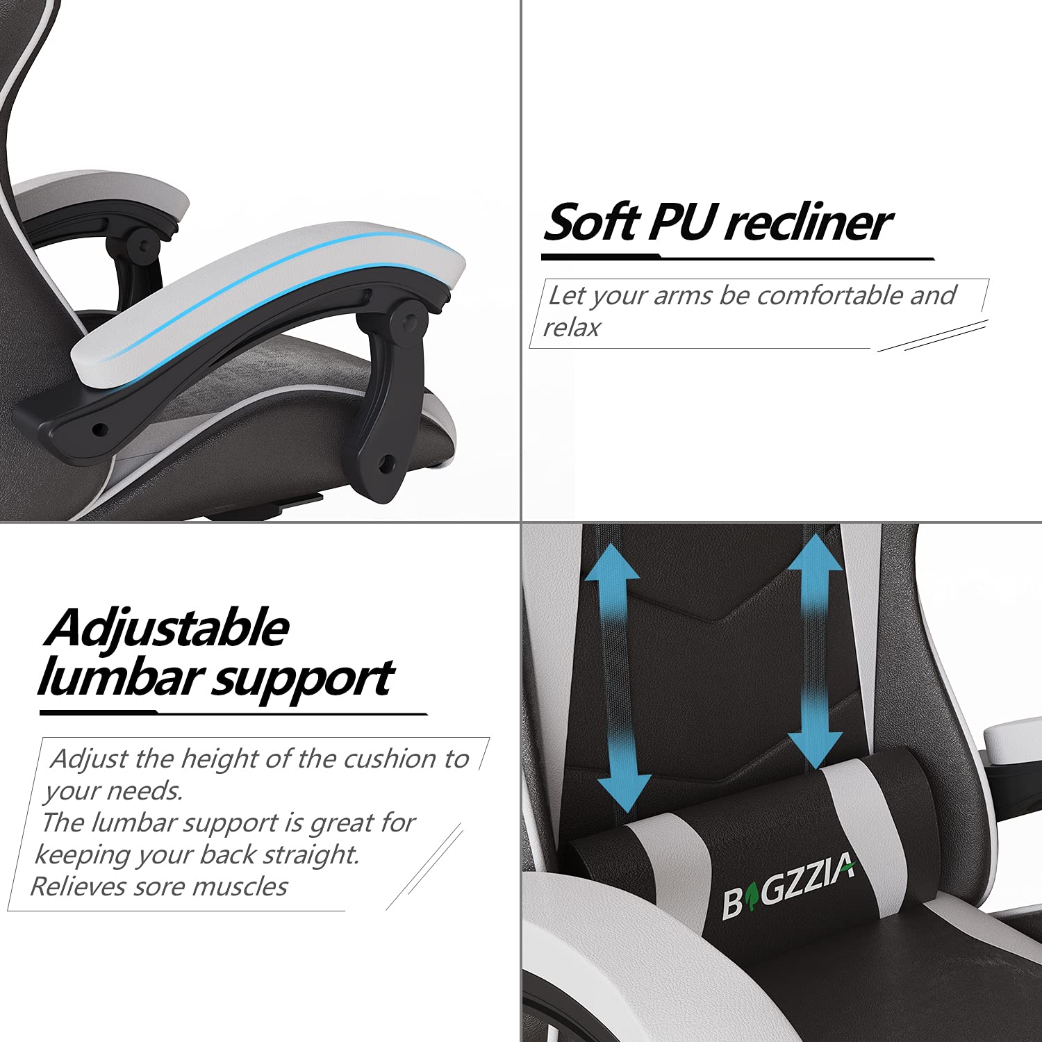 Racingreat Gaming Chair with Led Lights, Video Game Chair, Ergonomic RGB Gaming Chair for Adults, Height Adjustable Reclining Computer Chair with Headrest and Lumbar Support (With RGB, Black)