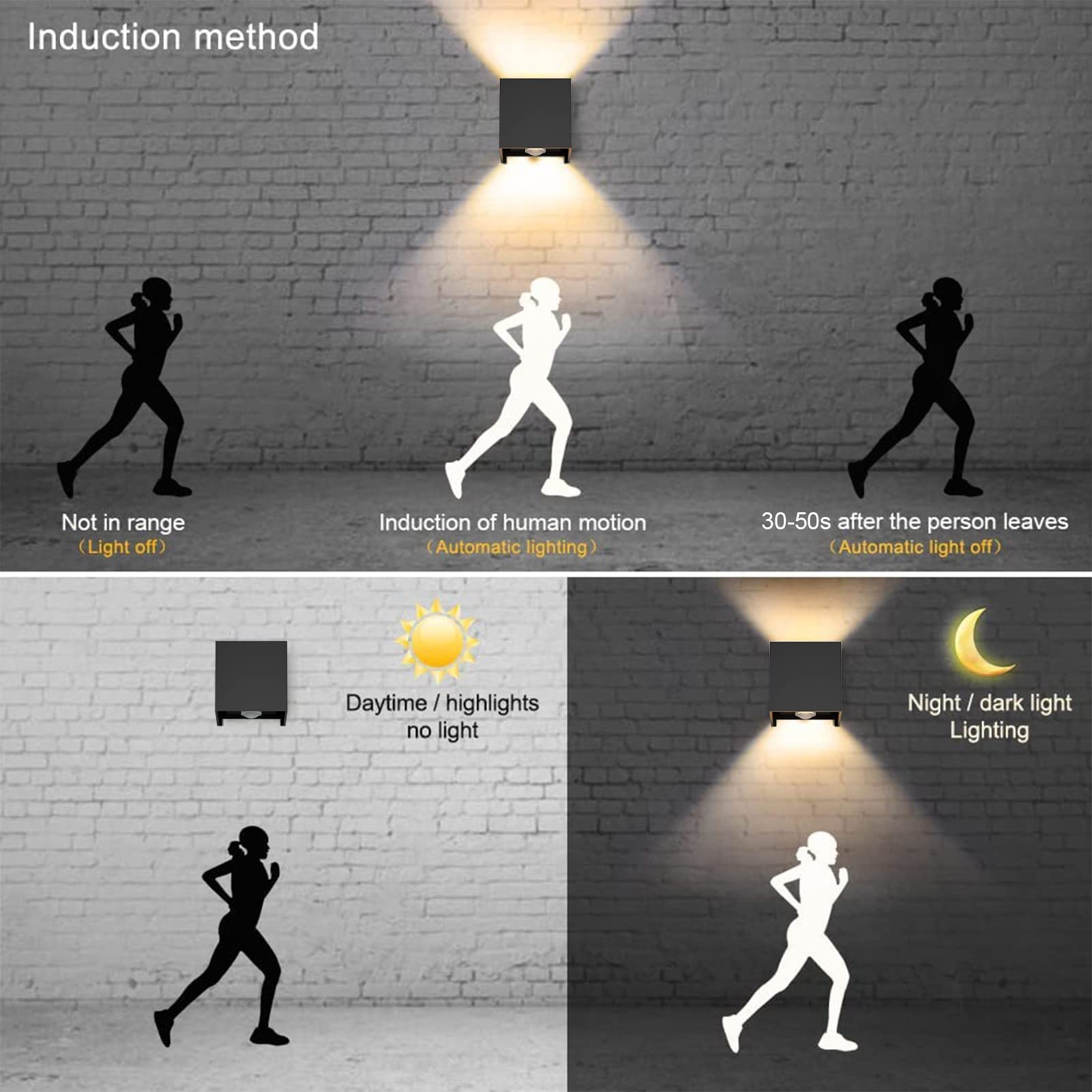 Klighten 2PCS Outdoor Wall Light with Motion Sensor, Waterproof IP54 Outside Wall Lamps with Sensor, Adjustable Beam Angle, Warm White 3000K, Black