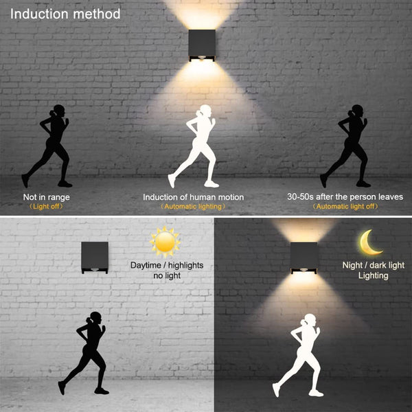 Klighten 2PCS Outdoor Wall Light with Motion Sensor, Waterproof IP54 Outside Wall Lamps with Sensor, Adjustable Beam Angle, Warm White 3000K, Black