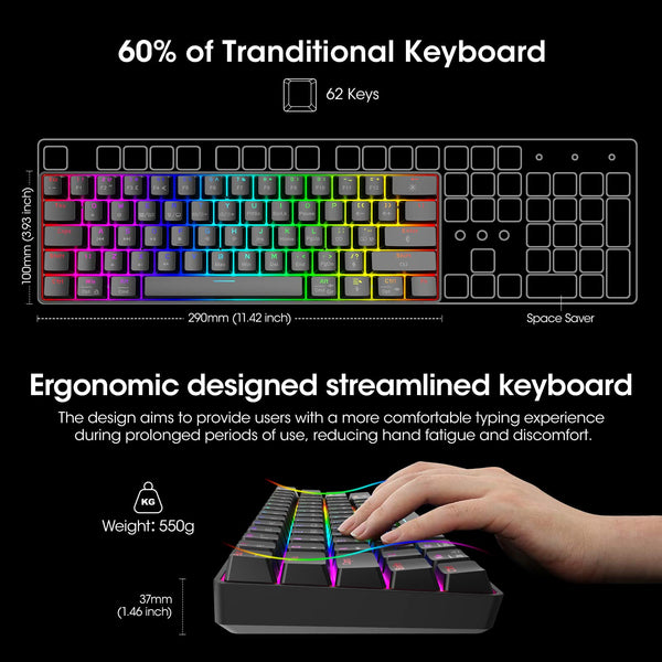 KOORUI Gaming Keyboards, 26 RGB Backlit Mechanical Keyboard Wired 104 Keys Full Size UK Layout with Blue Switch Gamer Keyboards for Windows MacOS Linux