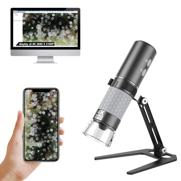 Ninyoon 4K WiFi Microscope for iPhone/Android PC, 50 to 1000X USB Digital Microscope Wireless Super HD Endoscope Camera Compatible with All Cellphones iPad Android Tablet Windows Mac Chrome Linux