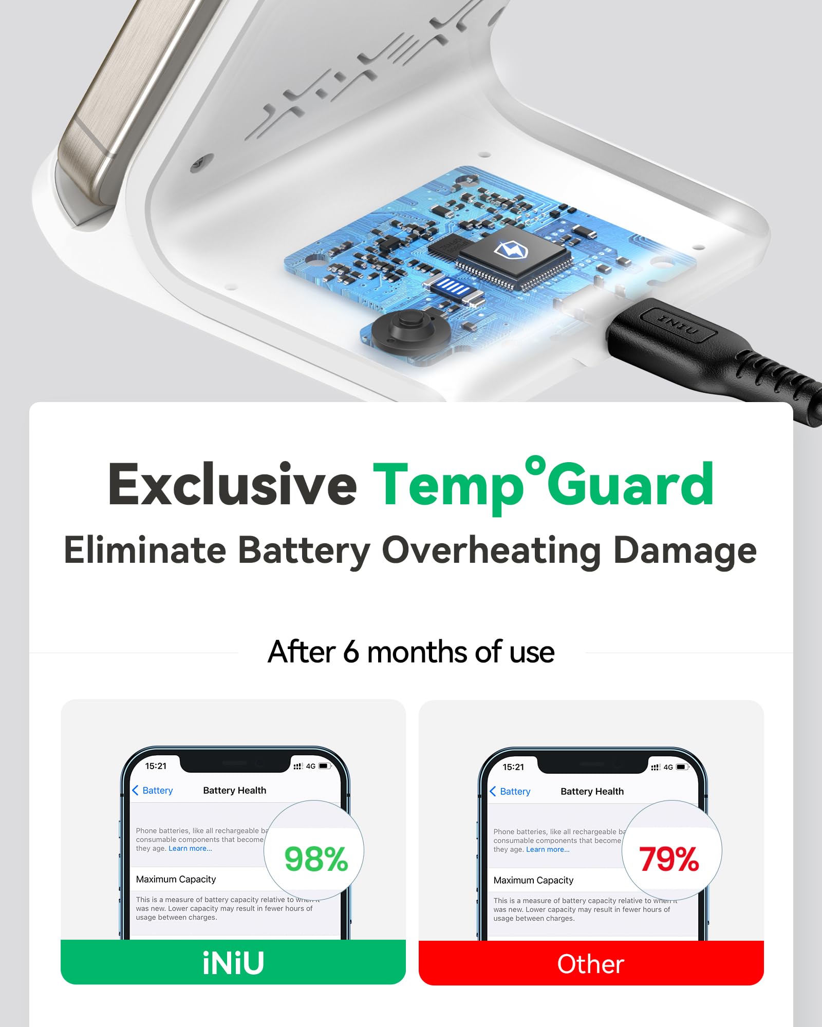 INIU Wireless Charger Stand, 15W Qi Fast Charging Dock Phone Charger, Adaptive LED Wireless Charging Station for iPhone 16 15 14 13 12 11 9 8 XR, Samsung S22 S21 S10 S9, LG V40 G8, Pixel 8 7 6 etc.