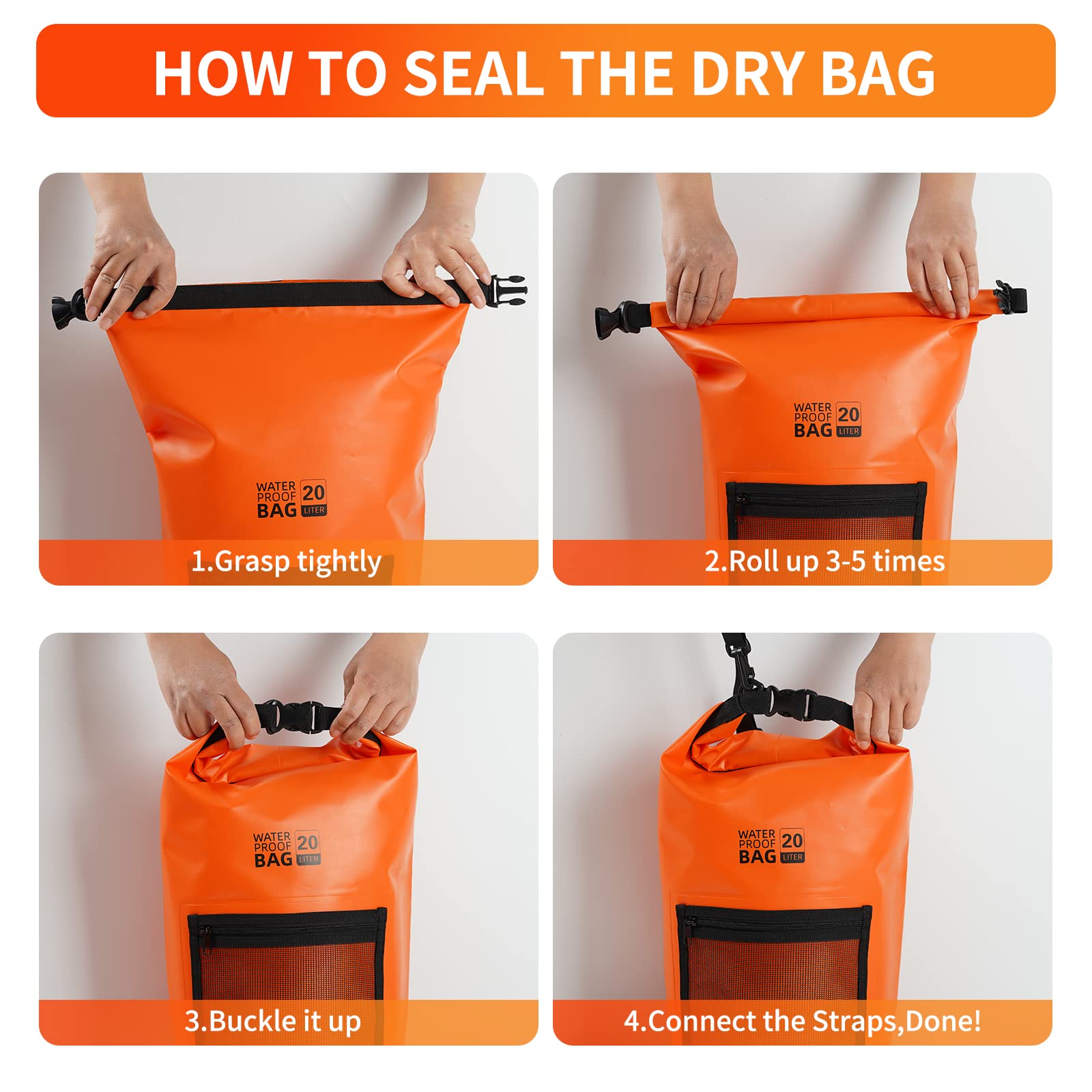 Bojury Waterproof Dry Bag Backpack 30L with Mesh Pocket Adjustable Strap - Roll Top Portable Dry Sack for Kayaking Boat Tour Canoe Swimming Snow Boarding-Blue Fishing Rafting