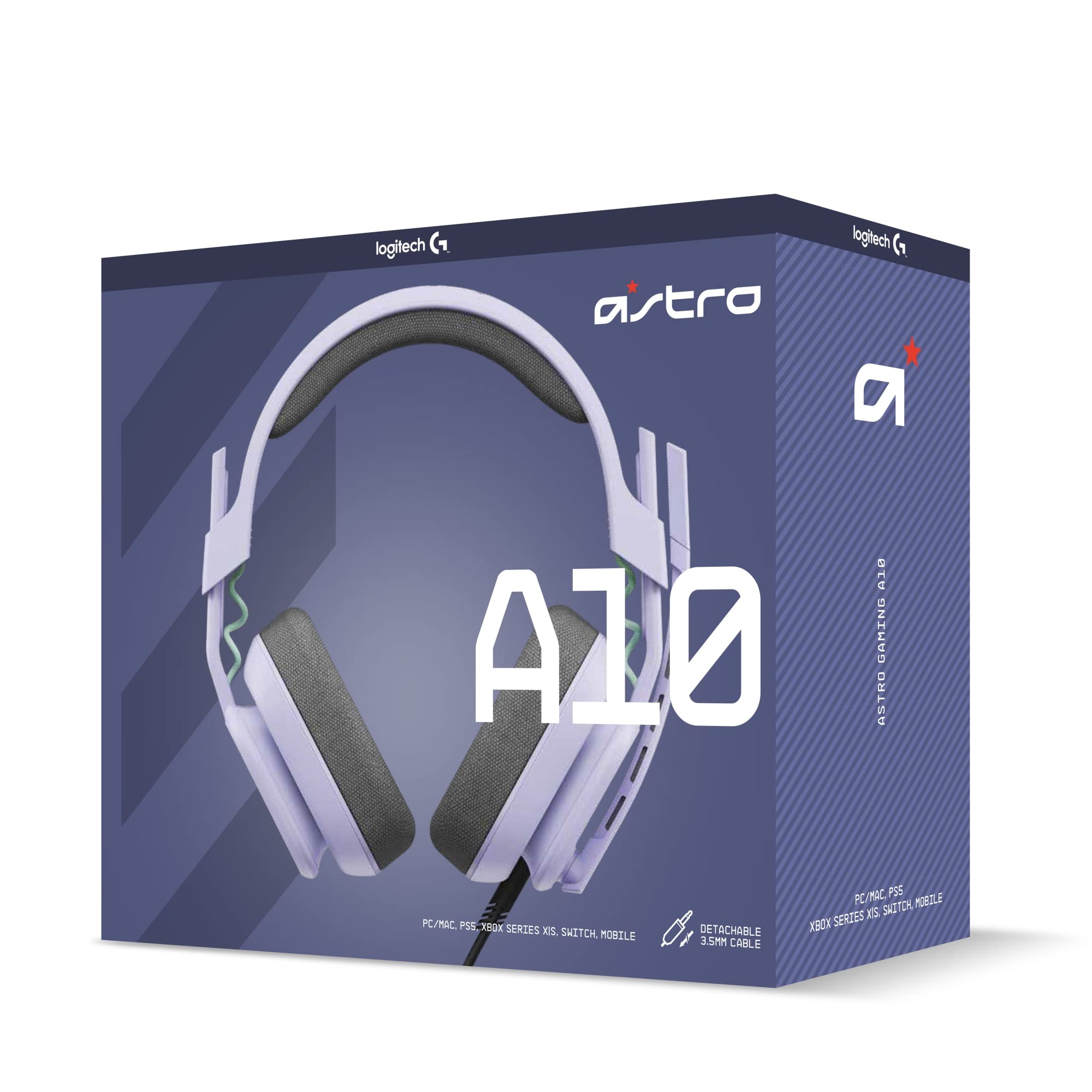 ASTRO A10 Gaming Headset Gen 2 Wired Headset, Over-ear Gaming Headphones, Lightweight & damage resistant, Flip-to-mute microphone, 32 mm drivers, Compatible with PS5, PS4, Nintendo Switch, PC - Black