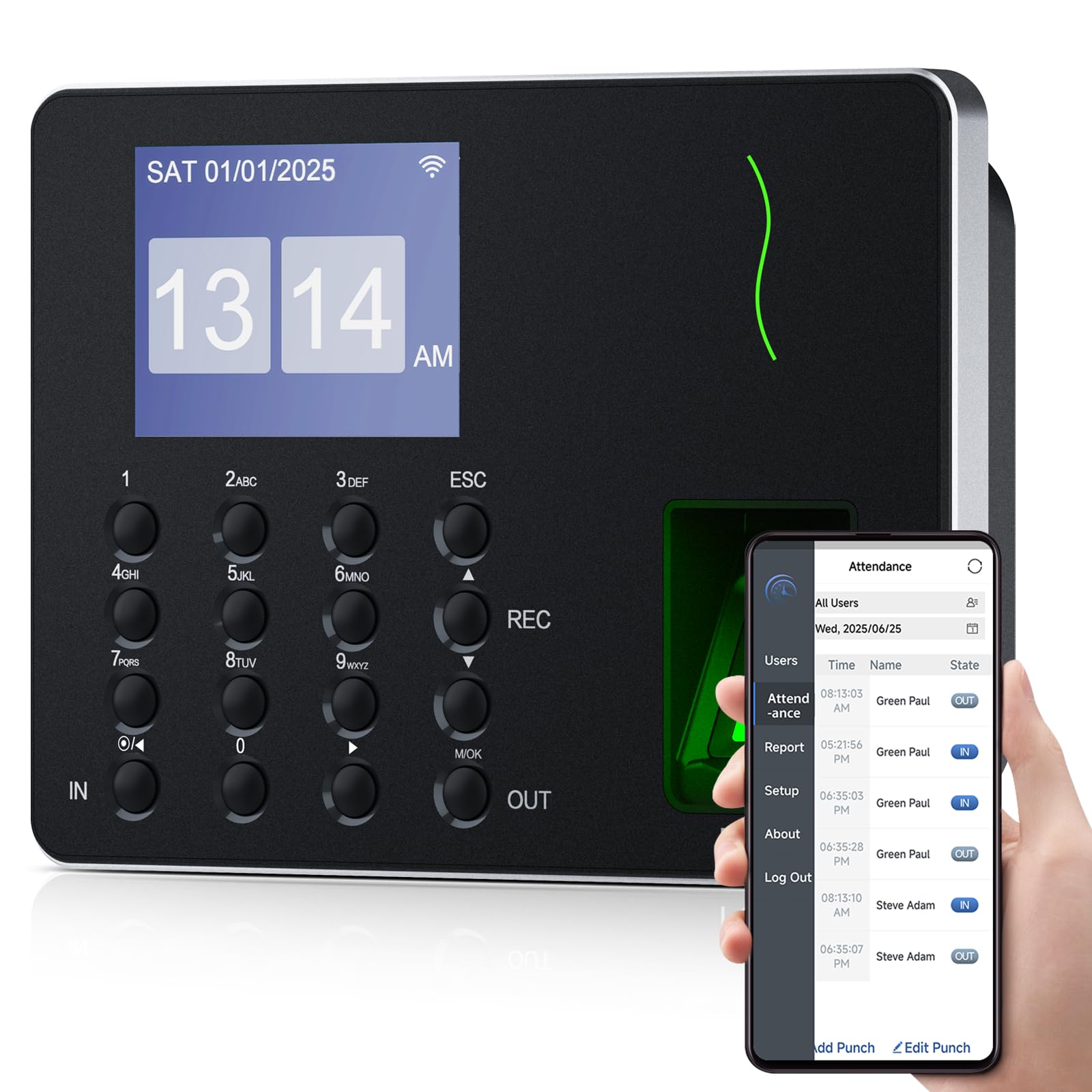 NGTeco Clocking Machine for Employees Small Business, W3 2.4GHz WiFi Biometric Fingerprint Time Card Machine, Office Punch Clock Automatic in and Out with iOS/Android App No Monthly Fees