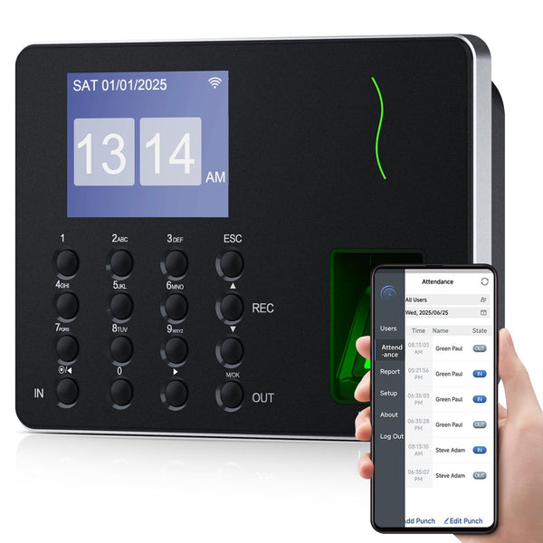 NGTeco Clocking Machine for Employees Small Business, W3 2.4GHz WiFi Biometric Fingerprint Time Card Machine, Office Punch Clock Automatic in and Out with iOS/Android App No Monthly Fees