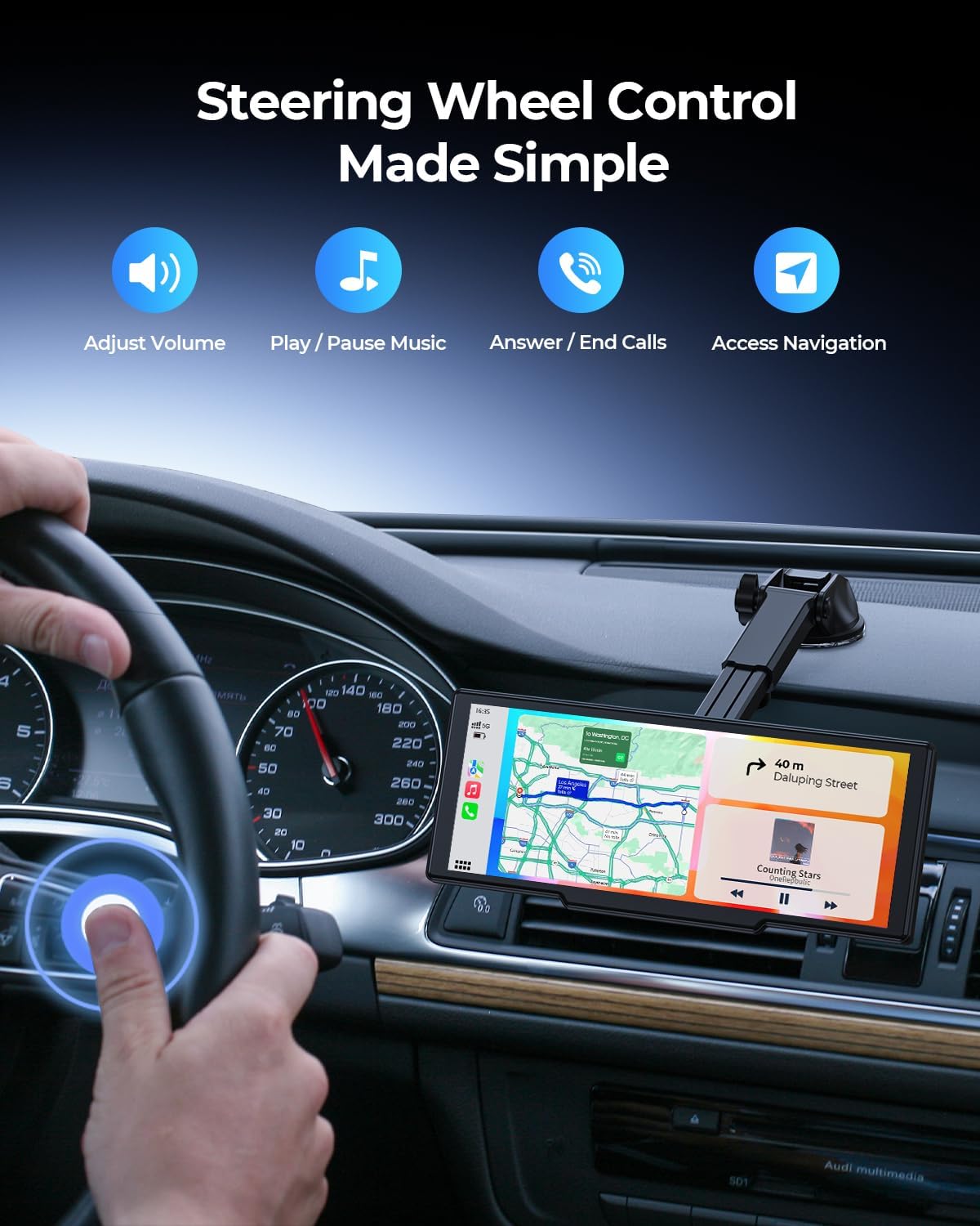 Krunia 8.1" Wireless Portable 60FPS Car Play Screen for Apple CarPlay & Android Auto, OTA Updates, Backup Camera, Mirror Link, Bluetooth, Voice Control, GPS Navigation