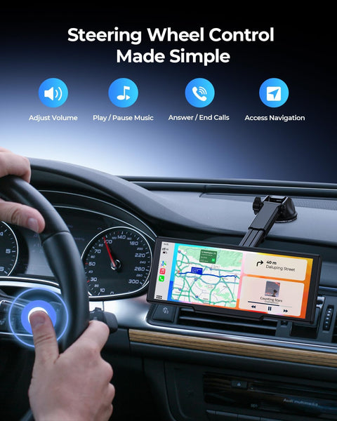 Krunia 8.1" Wireless Portable 60FPS Car Play Screen for Apple CarPlay & Android Auto, OTA Updates, Backup Camera, Mirror Link, Bluetooth, Voice Control, GPS Navigation