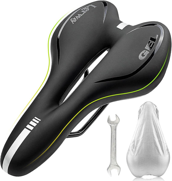 LERWAY Mountain Bike Saddle,Comfortable Bike Seat,Gel Bicycle Saddle,Waterproof Black Memory Sponge Cycling Seat,Breathable PU Leather Cycling Saddle