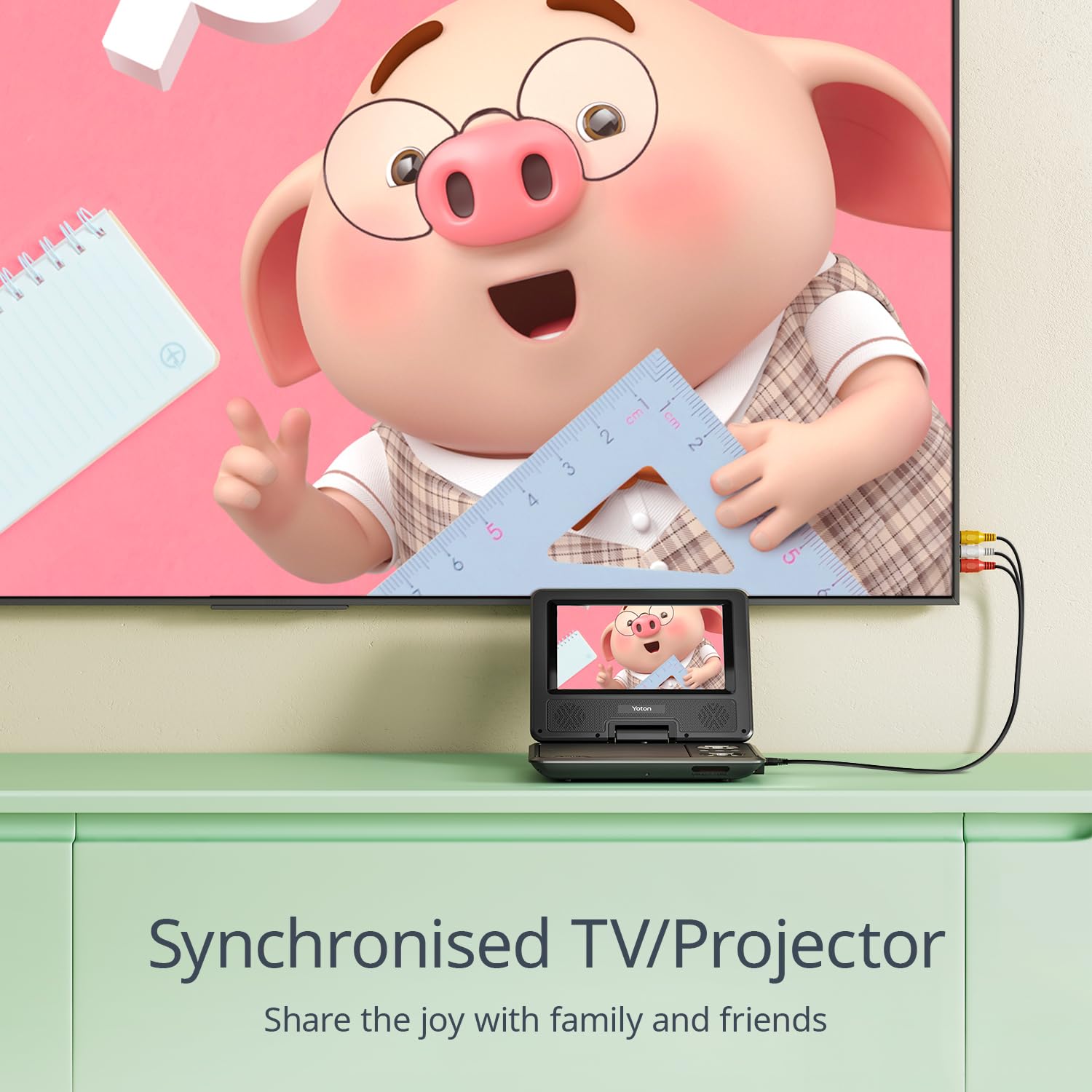 9.5" Portable DVD Player with 7.5" HD Swivel Screen for Car and Kids, 4-6 Hours Working time with Built-in Battery, Headphone/AV-IN/AV-OUT/USB/SD Card [Not Support Blu-ray]