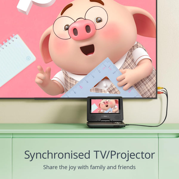 9.5" Portable DVD Player with 7.5" HD Swivel Screen for Car and Kids, 4-6 Hours Working time with Built-in Battery, Headphone/AV-IN/AV-OUT/USB/SD Card [Not Support Blu-ray]