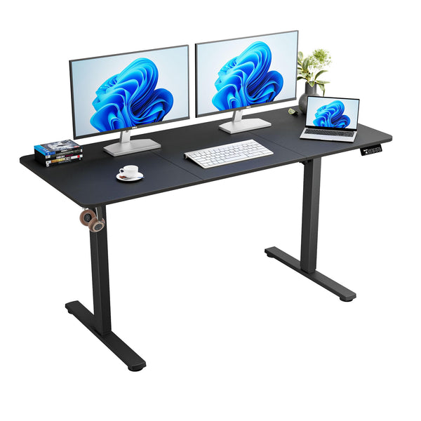 ERGOMAKER Electric Height Adjustable Standing Desk 80x60cm (31.5"x23.6"), Sit Stand Desk with Splicing Top for Home Office (Black Frame + Black Desktop)