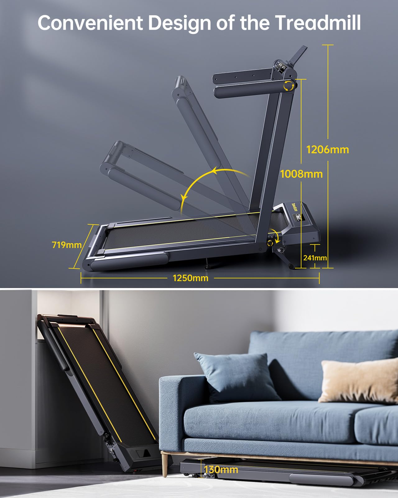Folding Treadmill with 12% Incline, 4 in 1 Treadmills for Home/Office, Heart Rate, 16KM/H Portable Treadmill, 2.5HP Under Desk Walking Pad, Dual LED Screen, App, Bluetooth Speaker