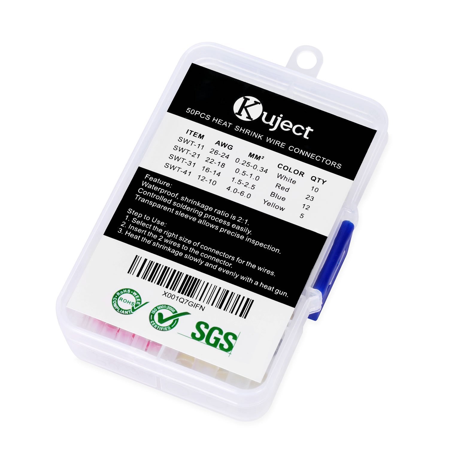 Kuject Heat-Shrink Tubing Set - 200 Pieces, Waterproof & Crimp Connector for Automotive, Marine & Boat