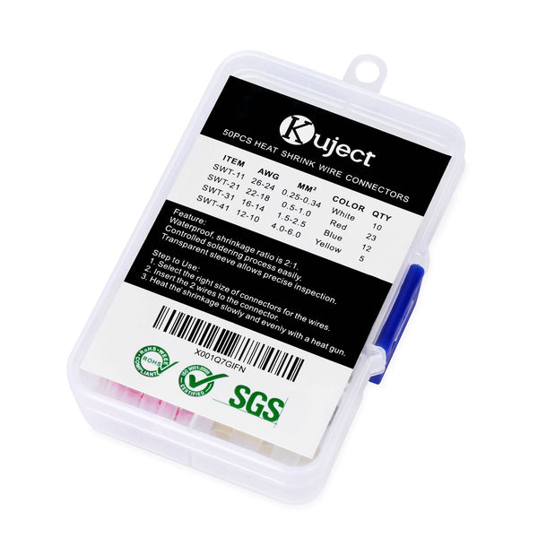 Kuject Heat-Shrink Tubing Set - 200 Pieces, Waterproof & Crimp Connector for Automotive, Marine & Boat