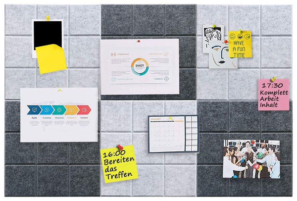 Uoisaiko Large 30x30cm Felt Board Tiles with 30 Pins, Pack of 6 Bulletin Board Notice Boards for Home Office Kitchen, Self Adhesive Pin Board Wall Tiles for Photos Memos