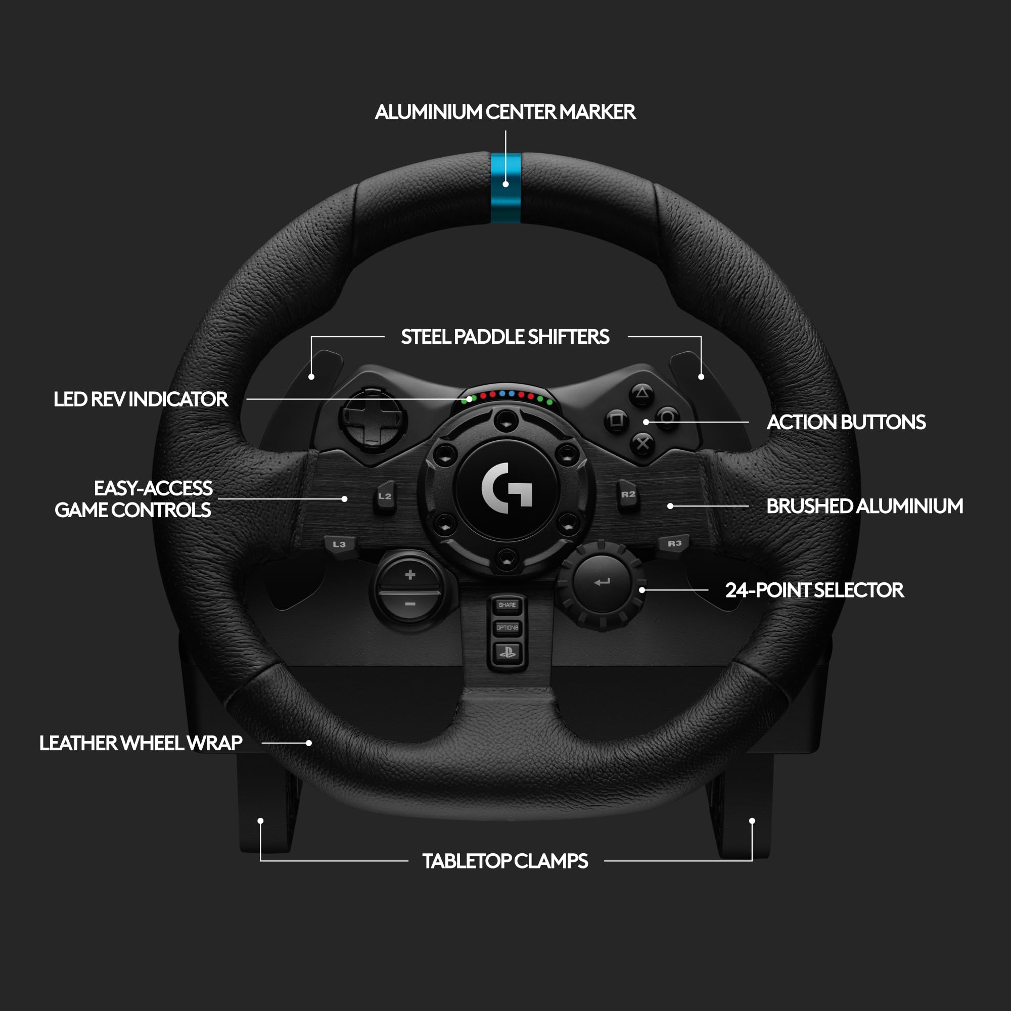 Logitech G G923 Racing Wheel and Pedals, TRUEFORCE up to 1000 Hz Force Feedback, Responsive Driving Design, Dual Clutch Launch Control, Genuine Leather Wheel Cover, for PS5, PS4, PC, Mac - Black