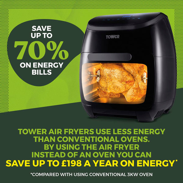 Tower T17122 Vortx Platinum Xpress Digital 30L Air Fryer Oven with Vizion Viewing Window, 18 Cooking Options, 2 Hour Timer, 1800W, Black