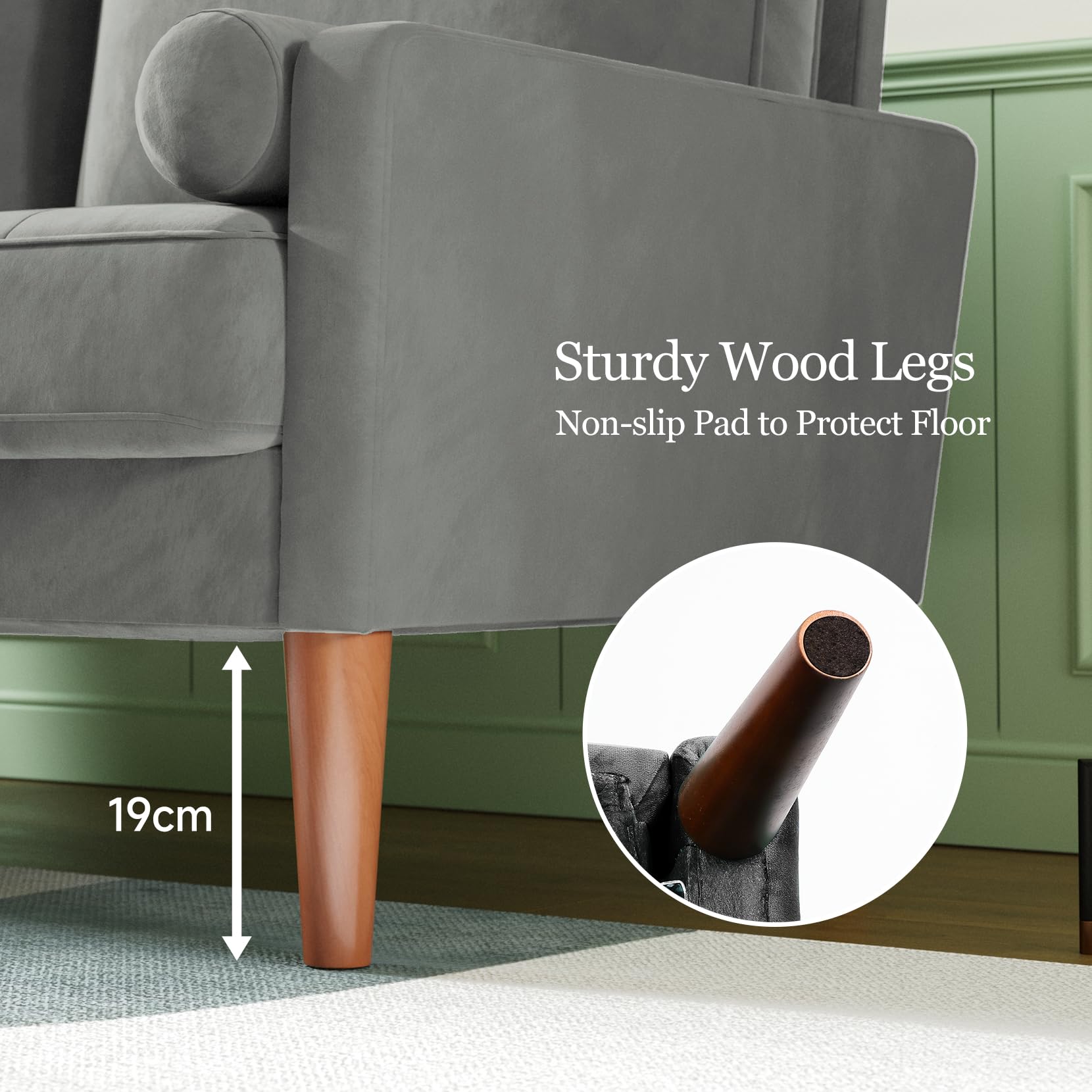 Vesgantti Small 2 Seater Sofa Blue, Comfy Sofa Couch with Spring Cushion, Velvet Sofa with Wood Legs, Modern Love Seat Sofa, Sofa 2 Seater for Living Room, Small Sofa for Bedroom, Blue Office Sofa