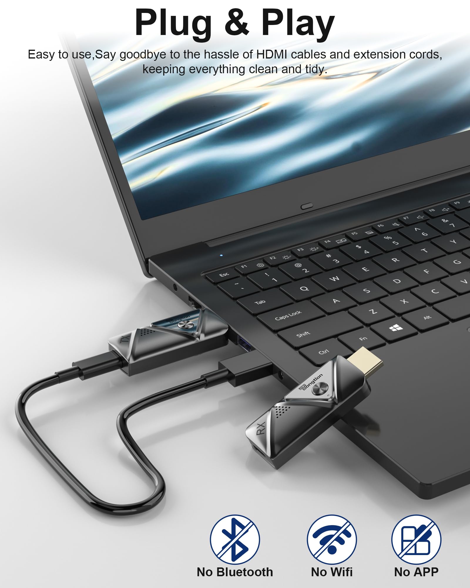 BDFFLY Wireless HDMI Transmitter and Receiver, Plug & Play Portable 2.4G/5G Wireless HDMI Extender Kit for Streaming Video and Audio to Monitor from Laptop/PC/TV Box/Projector - 98FT/30M