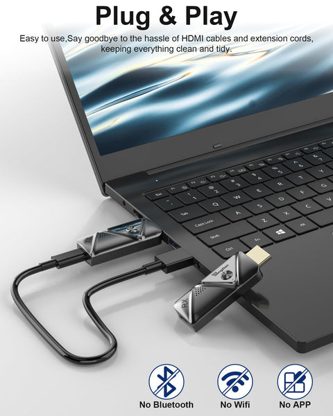 BDFFLY Wireless HDMI Transmitter and Receiver, Plug & Play Portable 2.4G/5G Wireless HDMI Extender Kit for Streaming Video and Audio to Monitor from Laptop/PC/TV Box/Projector - 98FT/30M