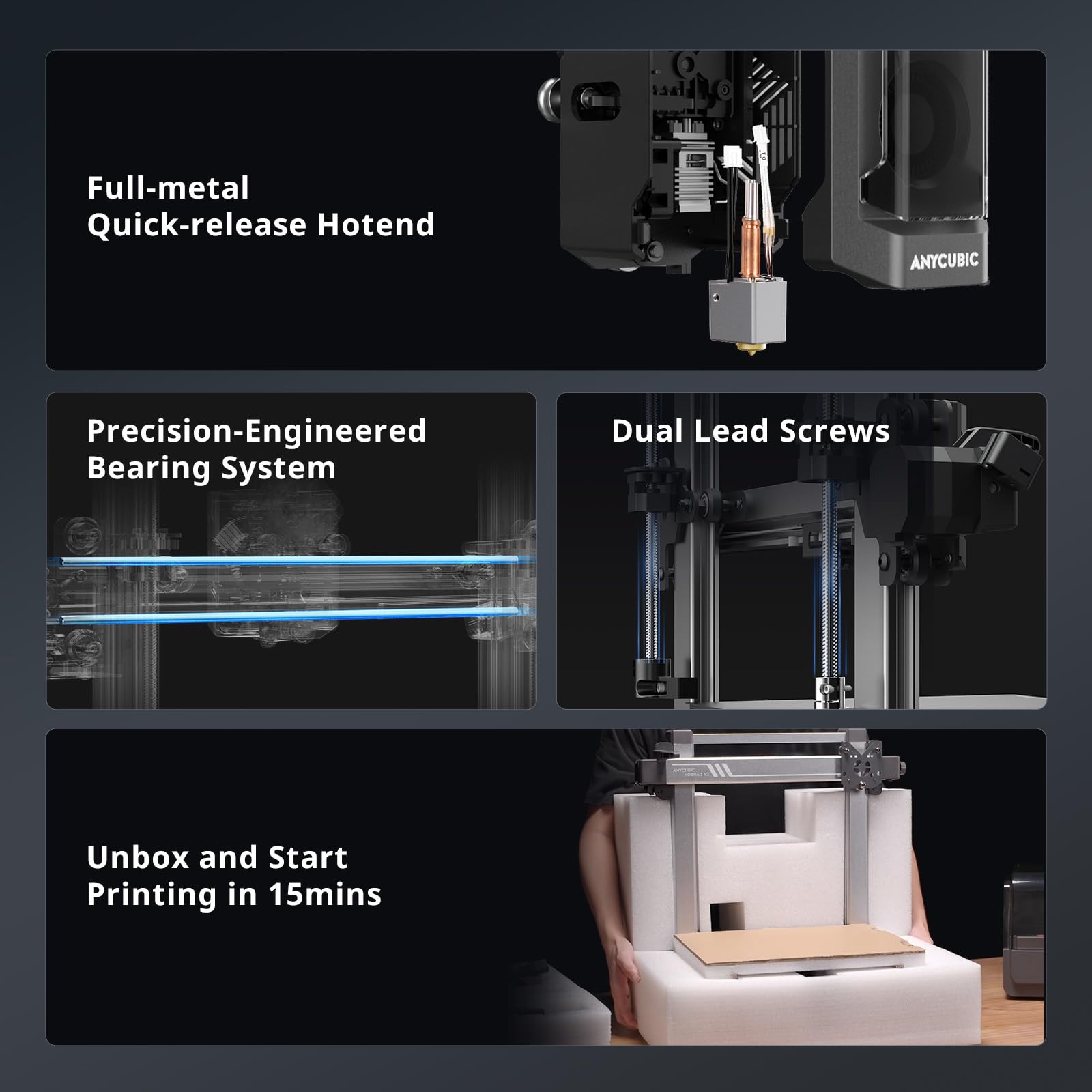 ANYCUBIC Kobra 3 V2 Combo 3D Printer, 600mm/s Fast Printing FDM 3D Printer, Multicolor Printing Up to 8 Colors, Active Drying, Upgraded Auto-leveling, Print Size 255x255x260mm, Realize Smooth Printing