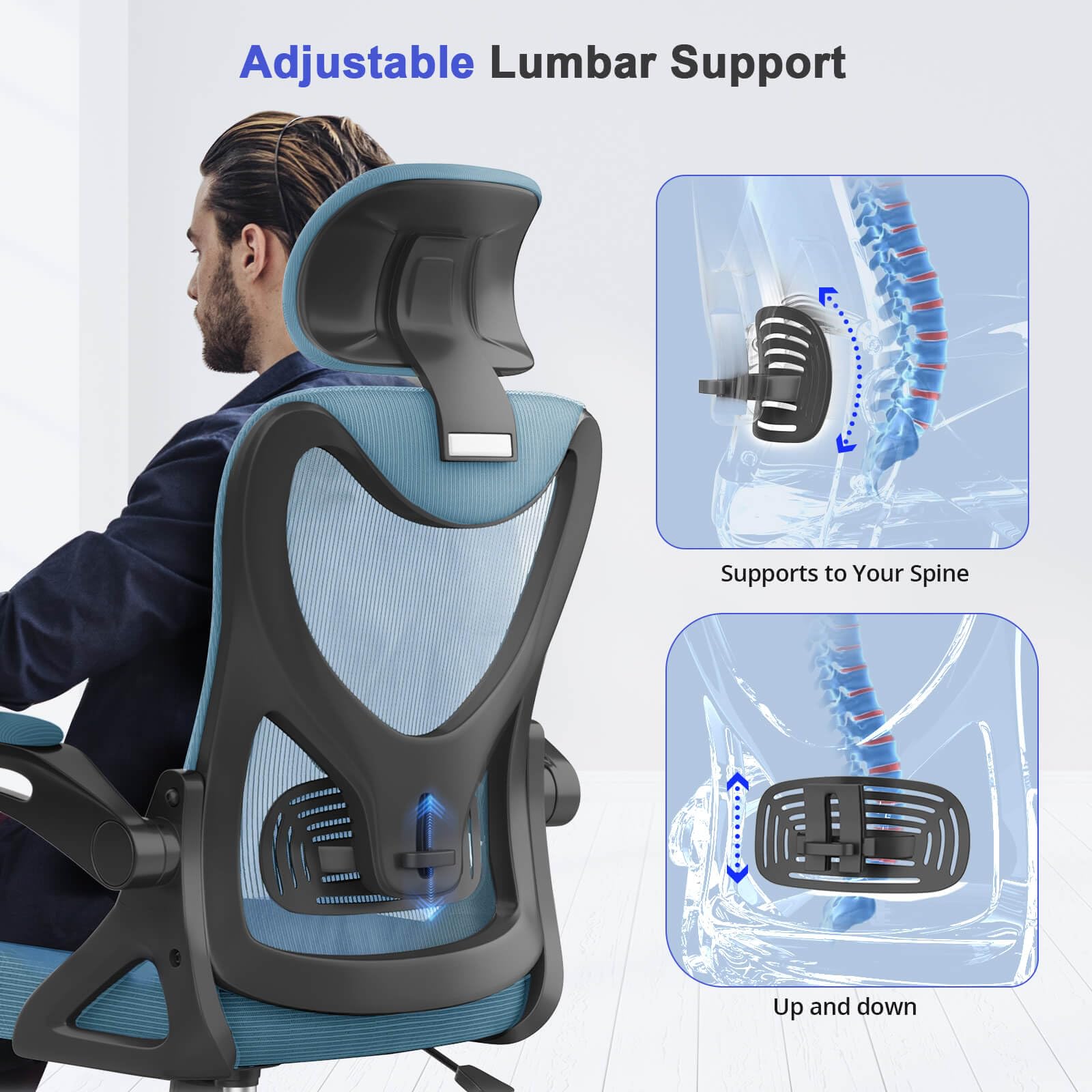 Office Chair - Ergonomic Desk Chair with Lumbar Support Headrest Adjustable, Padded Flip-up Armrests Comfy Seat Cushion High Back Executive Manager Chair For Home Office