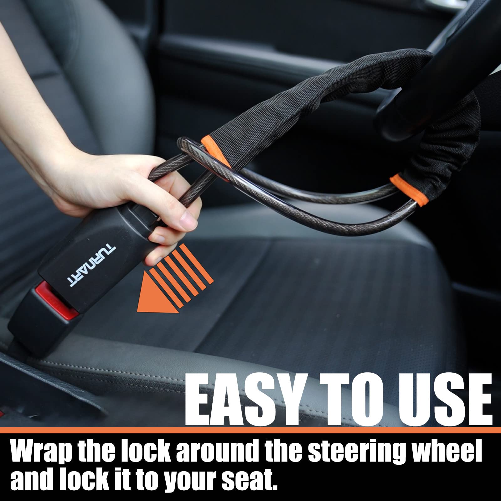 Turnart Steering Wheel Lock Seat Belt Lock Universal Fit Most Vehicles Sturdy Lock for Car Truck SUV Van Security with 3 Keys (Yellow)