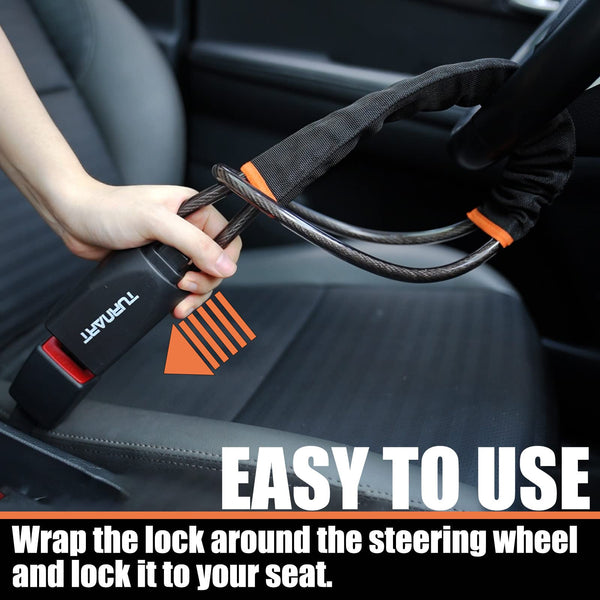 Turnart Steering Wheel Lock Seat Belt Lock Universal Fit Most Vehicles Sturdy Lock for Car Truck SUV Van Security with 3 Keys (Yellow)