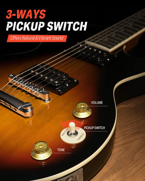 Donner Electric Guitar Kit Full Size LP Guitar Starter Set 39 Inch Solid Body with Bag, Strap, Cable (Sunburst)