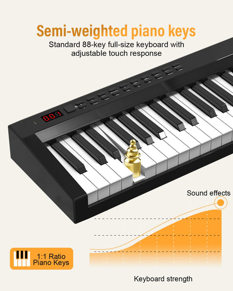 OYAYO 88 Key Digital Piano Full Size Semi-Weighted Keys, Complete Bundle Includes Double X Stand, Travel Bag, Touch Sensitivity Portable Keyboard for Beginners and Musicians on the Road