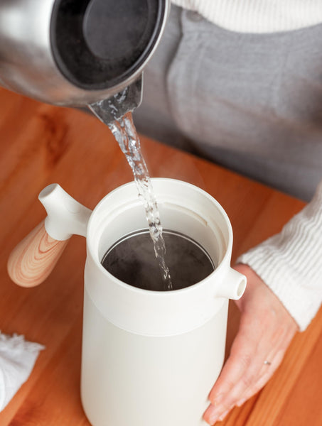 Heemburg French Press Coffee Maker Cafetiere Thermo Double Wall Insulated Vacuum Stainless Steel Manual Brewer (White)