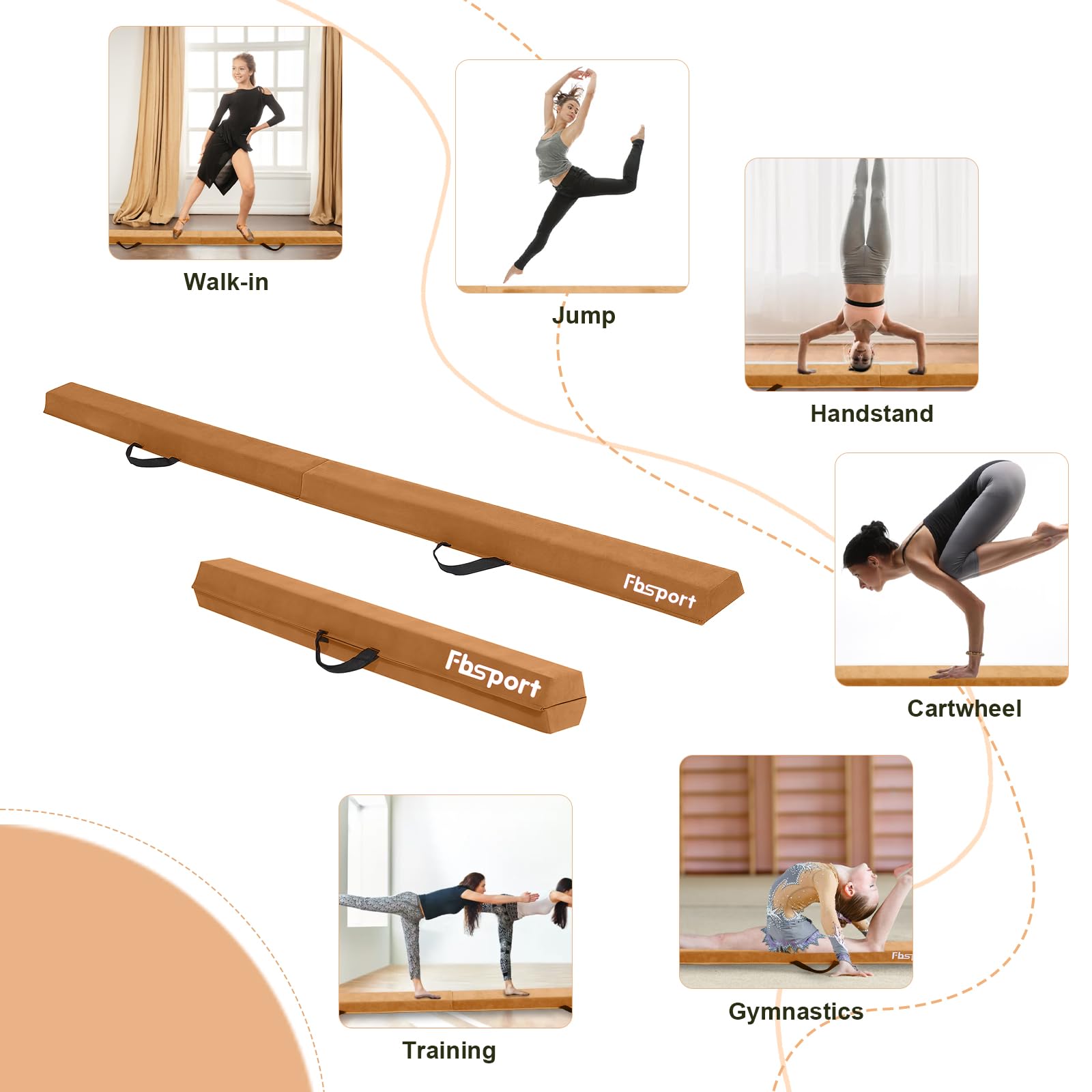 FBSPORT 270 CM Balance Beam, Gymnastics Balance Beam for Kids, Floor Balance Beam, Folding Gymnastics Beam for Training, Brown