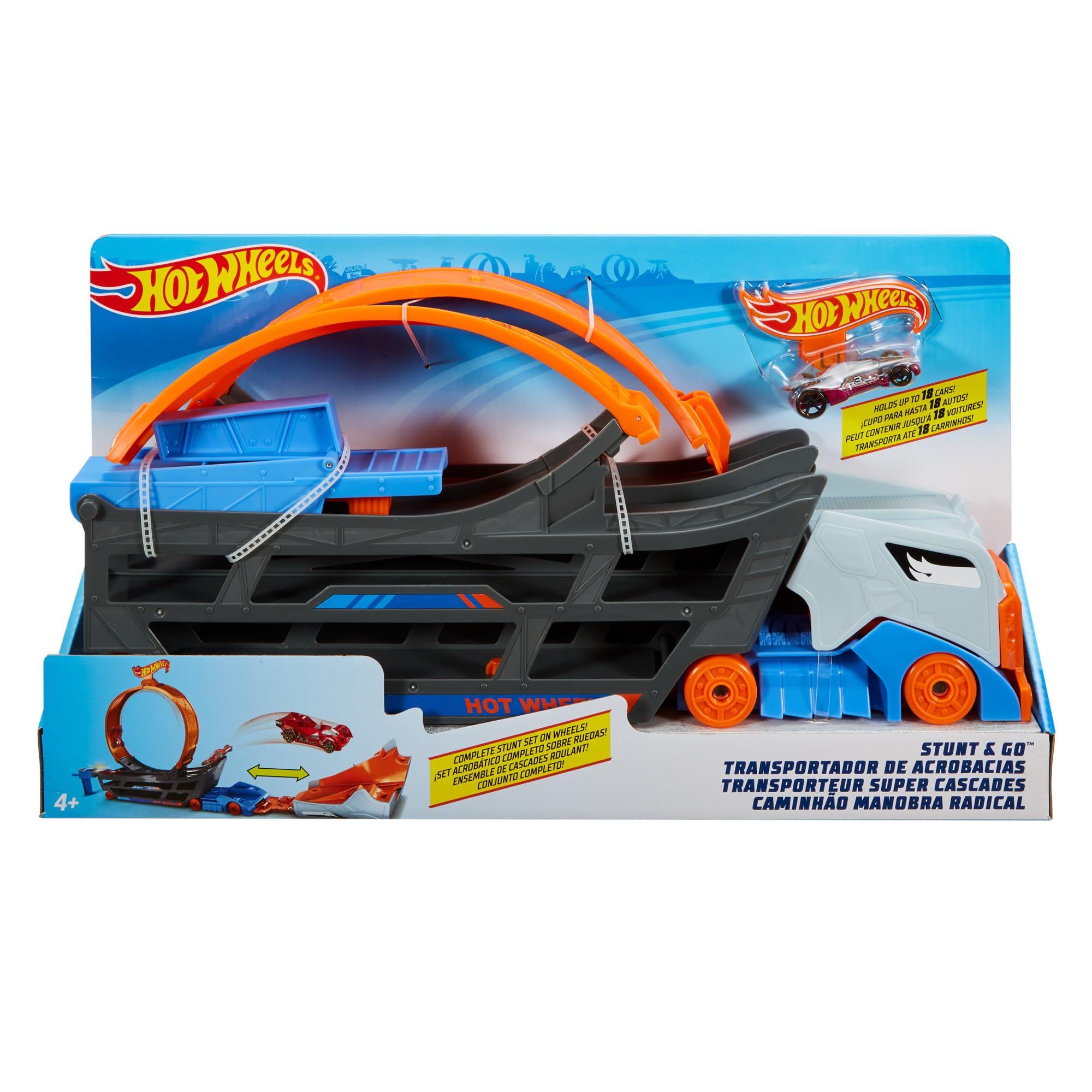 Hot Wheels - Speedway Hauler Storage Carrier with 3 1:64 Scale Cars & Convertible 6-Foot Drag Race Track for Kids 4 to 8 years Old, Stores 20+ Cars & Connects to Other Playsets, HGH33