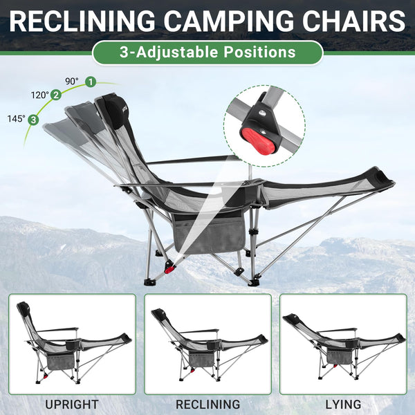 #WEJOY Camping Chairs Folding Recliner Chair Adjustable with Detachable Footrest Headrest Cup Holder Lightweight Portable Reclining Camp Chair Fold Up Chair for Outdoor Beach Garden, Cyan Set of 2