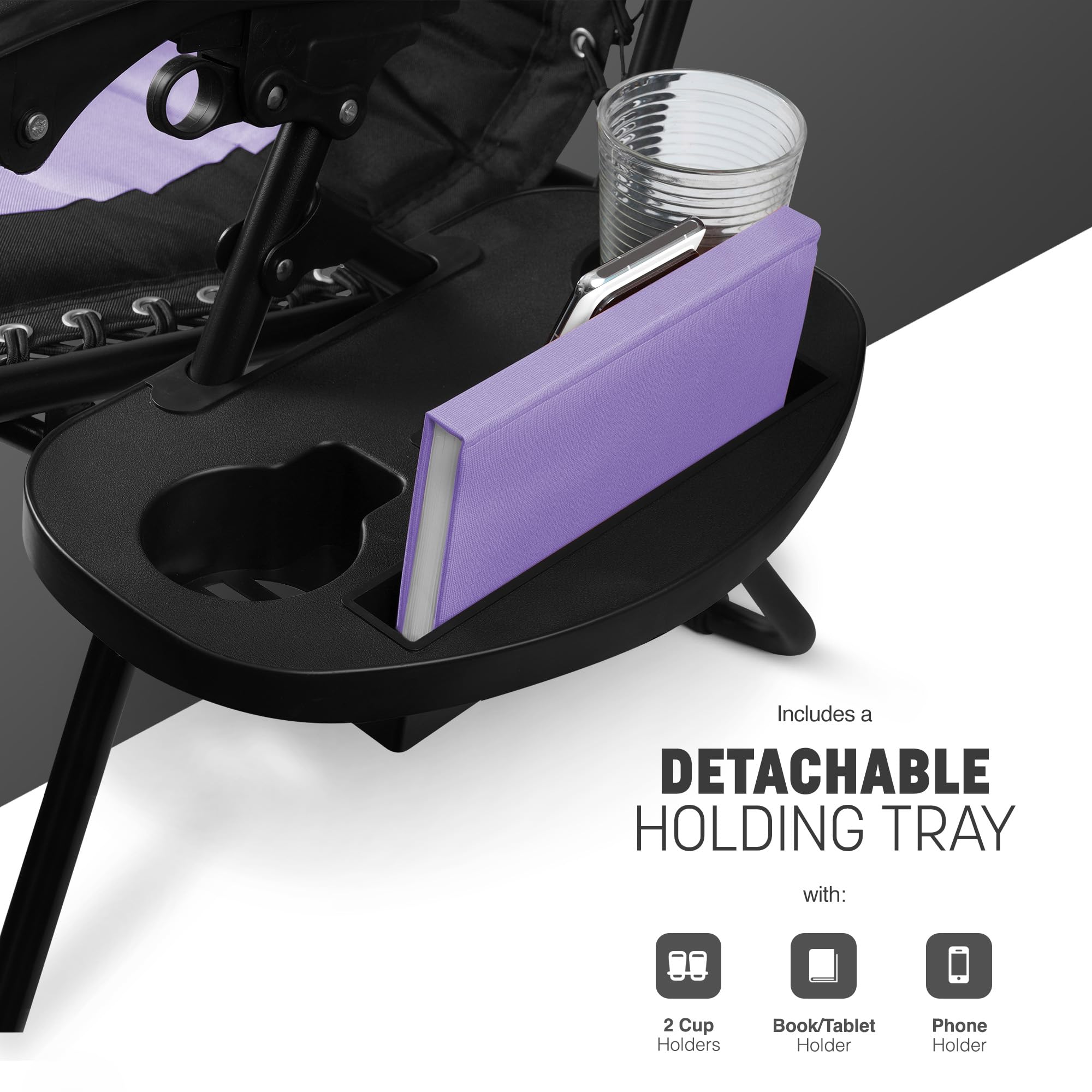 KEPLIN Set of 2 XXL Premium Heavy Duty Padded Zero Gravity Chairs - Luxurious Garden Recliners, Adjustable Headrest, Cup & Phone Holder, Foldable, Easy to Clean Patio Sun Loungers(Black)