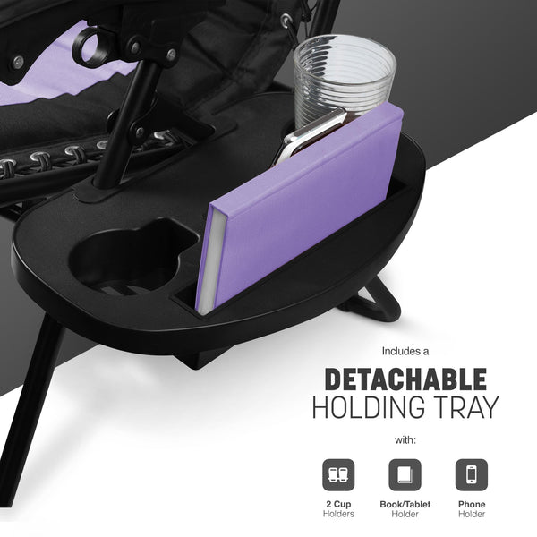 KEPLIN Set of 2 XXL Premium Heavy Duty Padded Zero Gravity Chairs - Luxurious Garden Recliners, Adjustable Headrest, Cup & Phone Holder, Foldable, Easy to Clean Patio Sun Loungers(Black)