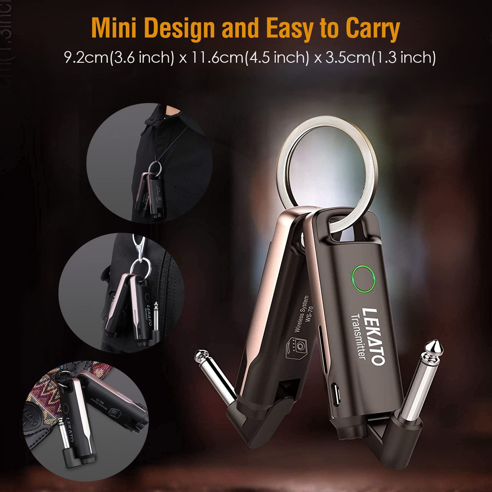 Wireless Guitar System,LEKATO Wireless Guitar Transmitter Receiver with 70 Channels,<3ms Low Latency Rechargeable Digital Audio Guitar Cable Cordless Bass Jack Lead for Electric Guitars,Bass,KeyBoard