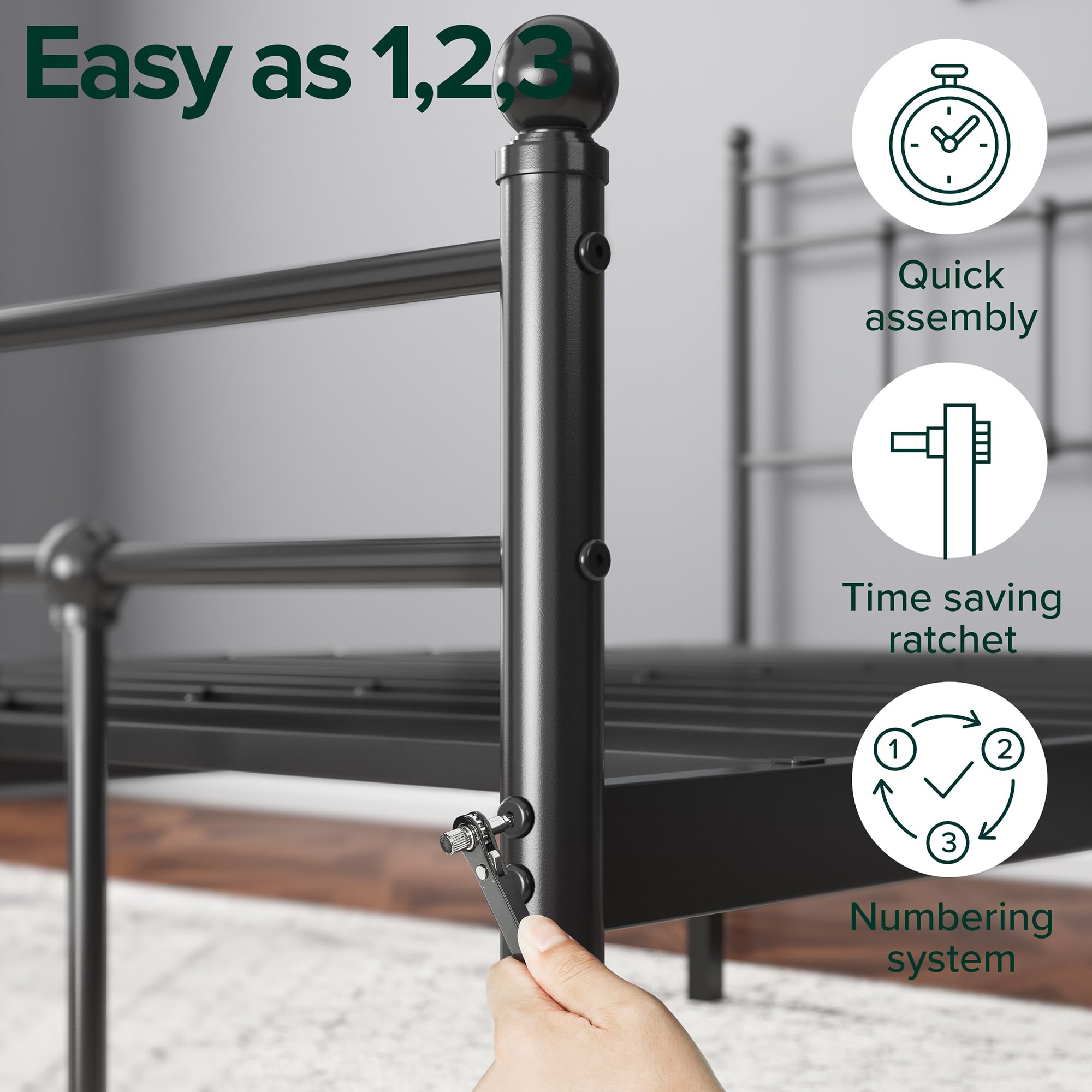 Zinus Nicholas Super King Bed Frame - Bed 180x200 cm - 30 cm Height - Metal Platform Bed Frame with Headboard and Footboard - Black