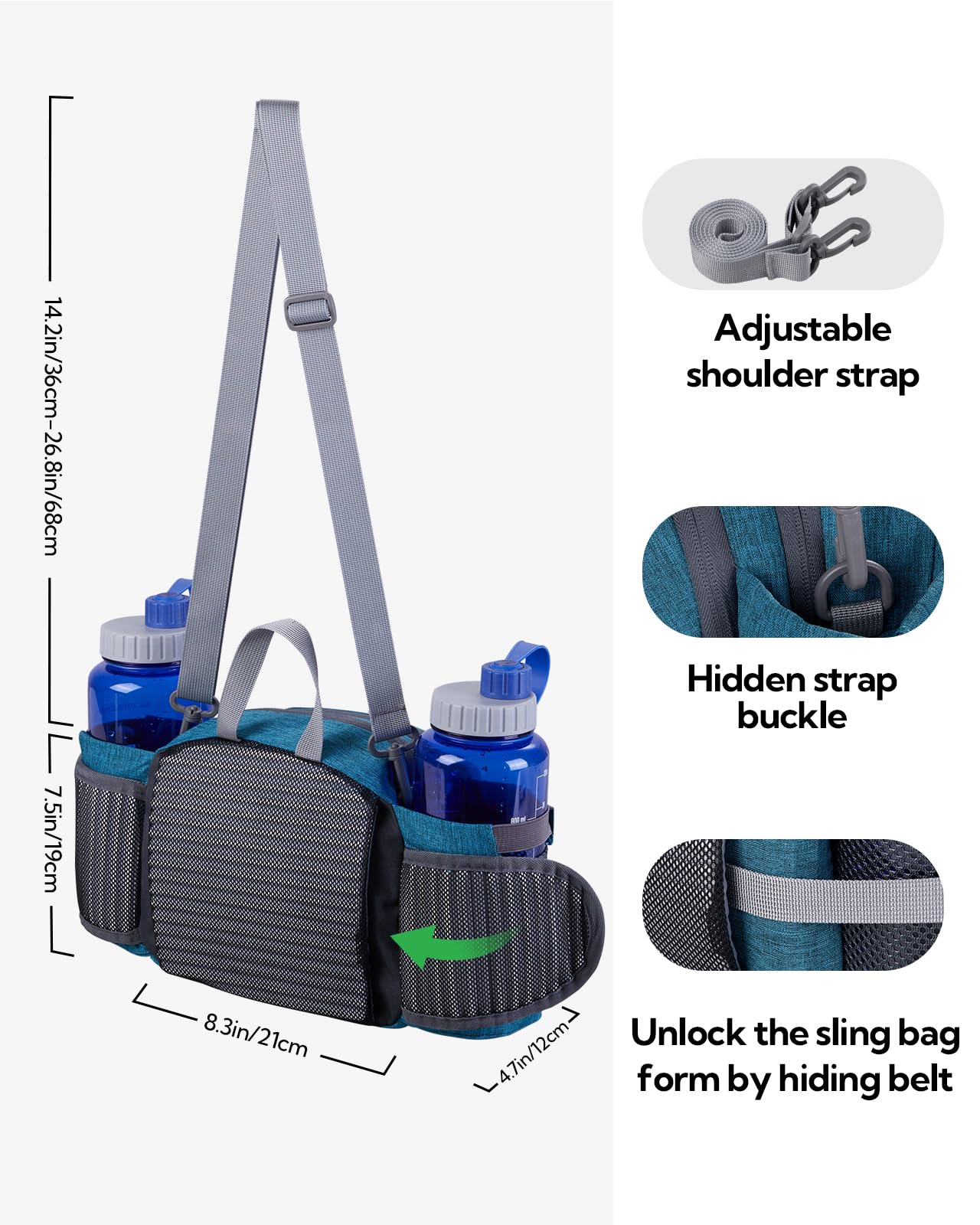 Waterfly Hiking Waist Pack Bum Bag Waist Bag with Bottle Holder Running Bag for Camping Climbing Travel Cycling and Dog Walking