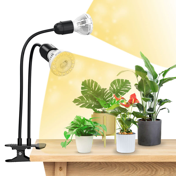 SANSI 300W LED Grow Lights for Indoor Plants with Lifetime Free E27 Grow Bulb Replacement, Full Spectrum Doule Gooseneck Clip Plant Grow Lamp with