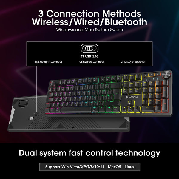KOORUI Gaming Keyboards, 26 RGB Backlit Mechanical Keyboard Wired 104 Keys Full Size UK Layout with Blue Switch Gamer Keyboards for Windows MacOS Linux