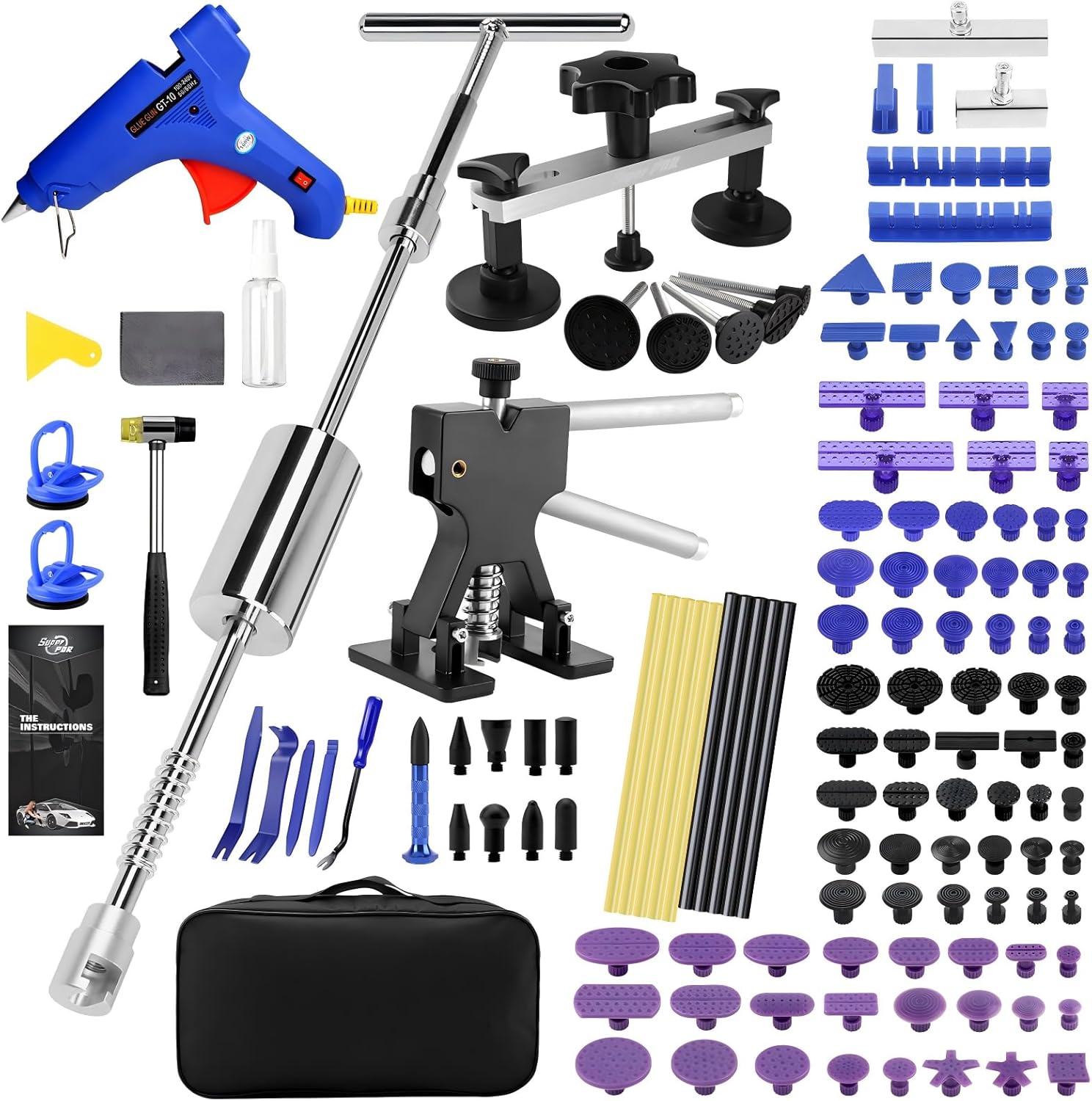 PDR TOOLS 134PCS Car Dent Remover Tools, Dent Pulling Tool for Auto Body Dent Repair with Slide Hammer Dent Puller & Dent Lifter for Car Dent Removal and Metal Surface Dent Hail Damage