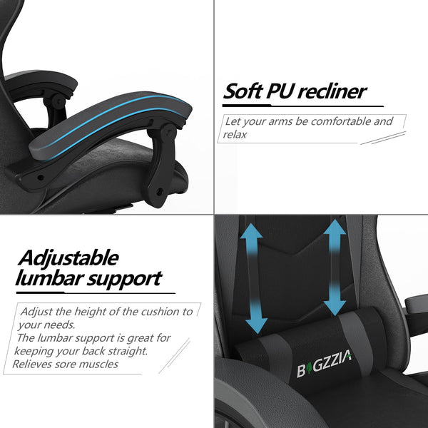 Racingreat Gaming Chair with Led Lights, Video Game Chair, Ergonomic RGB Gaming Chair for Adults, Height Adjustable Reclining Computer Chair with Headrest and Lumbar Support (With RGB, Black)