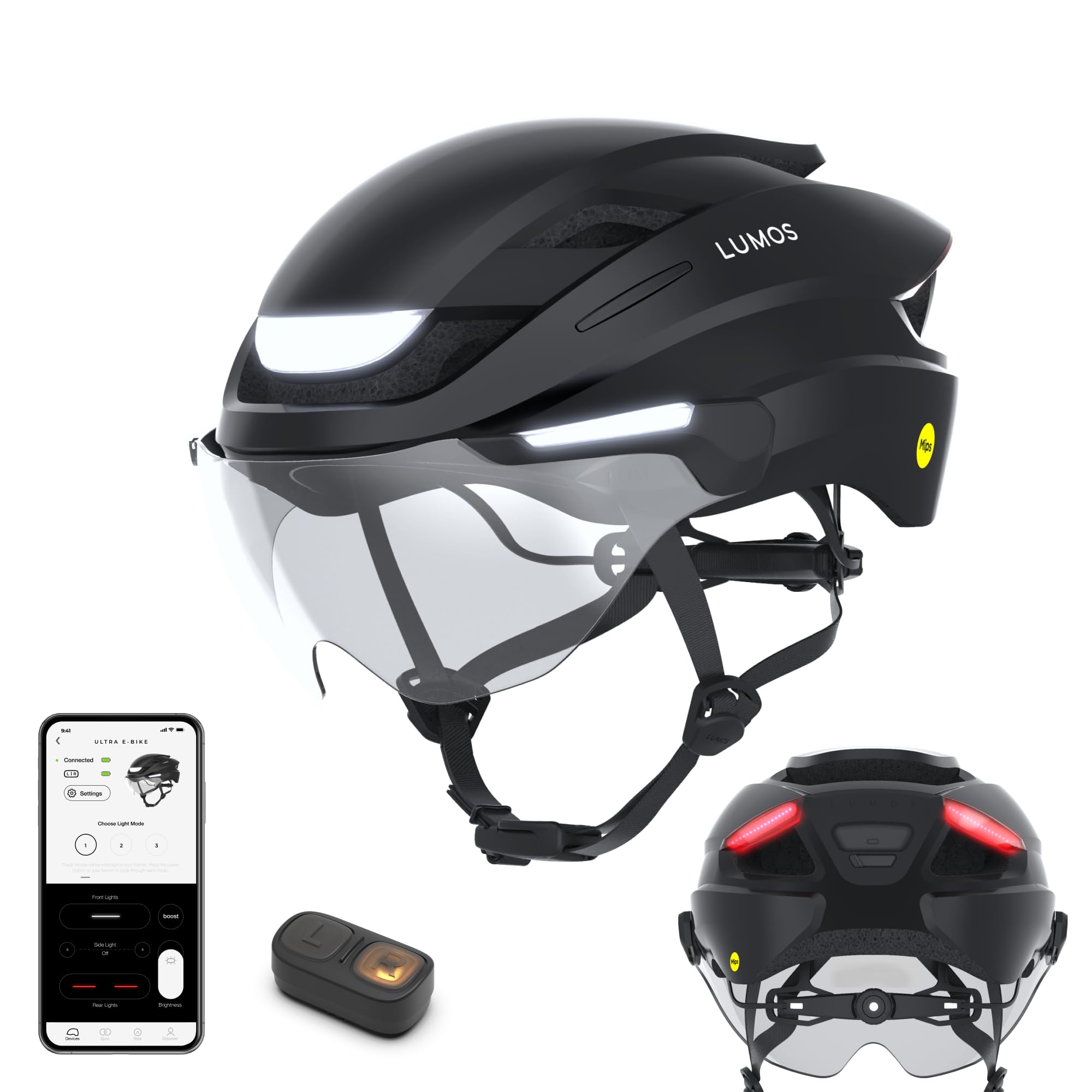 Lumos Ultra E-Bike Smart Helmet | NTA 8667 Certified | Front & Rear LED Lights | Retractable Face Shield | App Controlled | EBike, Scooter, Cycling, Bicycle | Adults, Men Women