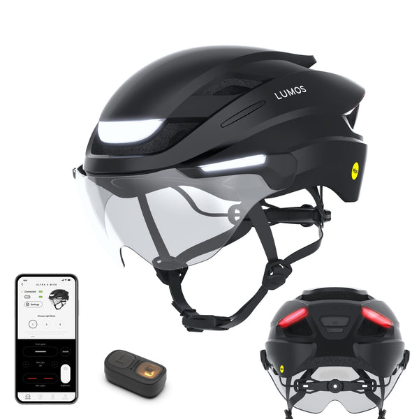Lumos Ultra E-Bike Smart Helmet | NTA 8667 Certified | Front & Rear LED Lights | Retractable Face Shield | App Controlled | EBike, Scooter, Cycling, Bicycle | Adults, Men Women