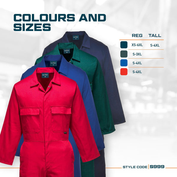 Portwest S999 Men's Work Coveralls - Protective Polycotton Work Overalls Durable Workwear Boiler Suit for Mechanics Warehouse Garages DIY Navy, X-Large