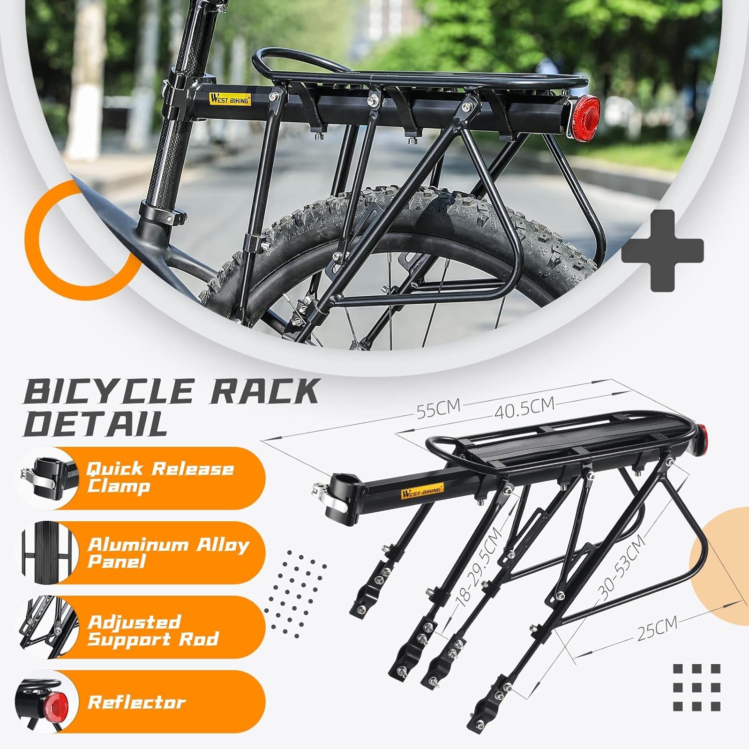 West Biking Bike Pannier Rack, 100KG Solid Bearing Bike Rack for Pannier Bags, Aluminum Alloy Mountain Bike Rear Rack Adjustable Bike Carrier Rack,